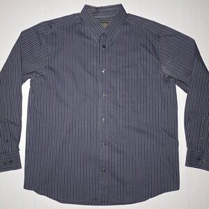 Eddie Bauer Mens Blue Gray Striped Long Sleeve Button Up Shirt Size Large